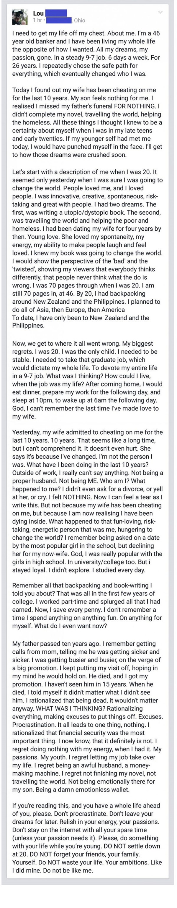 A heartbreaking facebook post