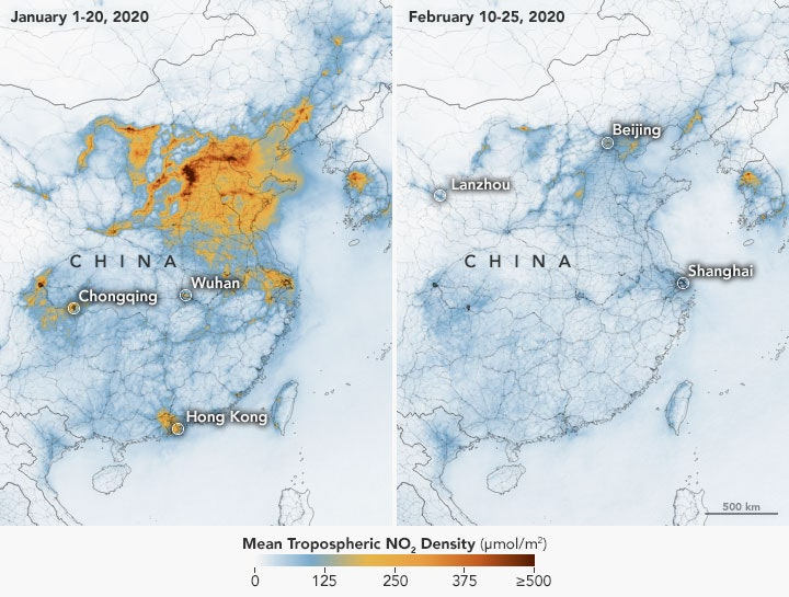 china drop in air pollution coronavirus